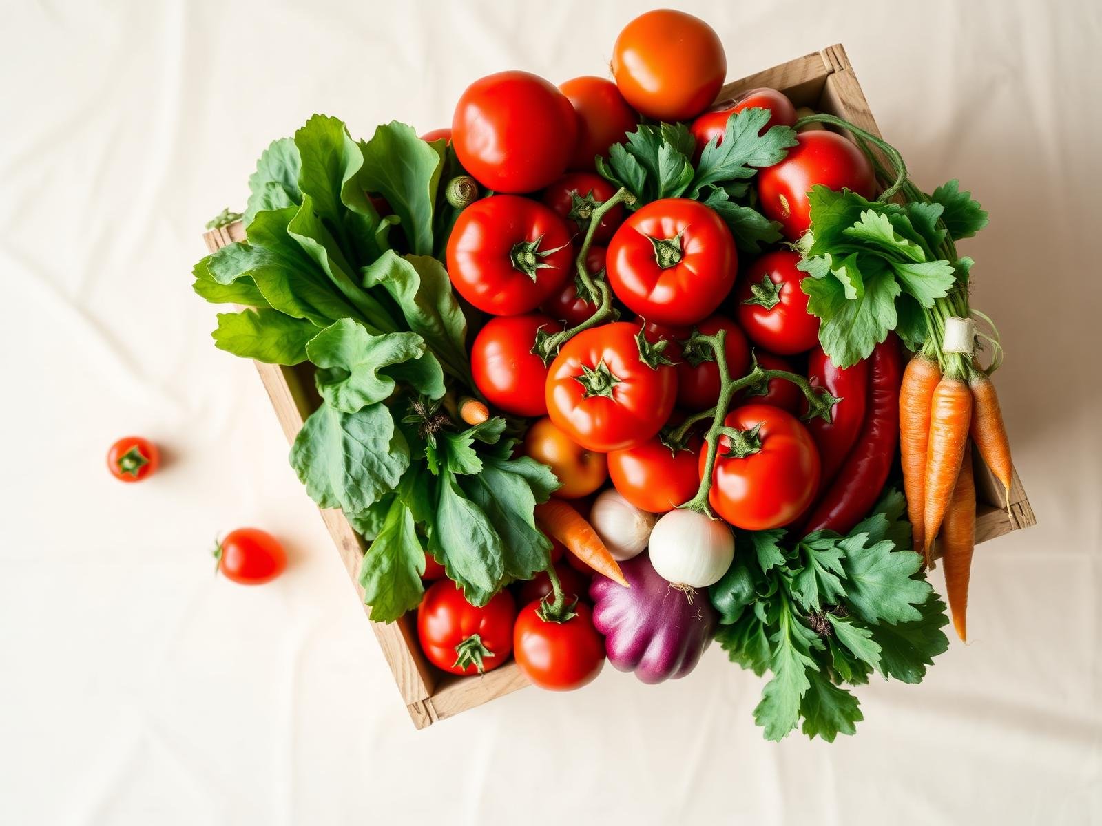 Cesta de legumes e frutas frescos